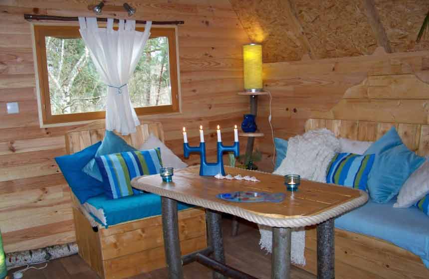 Salon turquoise de l'ile cabane